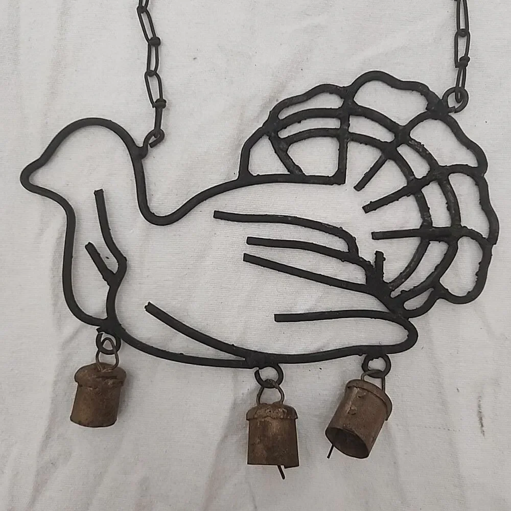 Wind Chime Turkey Vintage Primitive Rustic Iron Bird Rusty Bells New Old Stock
